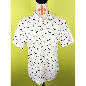 Forever 21 Mens S Short Sleeve Button Down Shirt White Black Geometric EUC